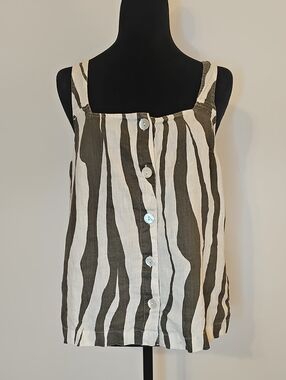 Rachel Zoe Olive Green & Off White Striped Button-Front Tank